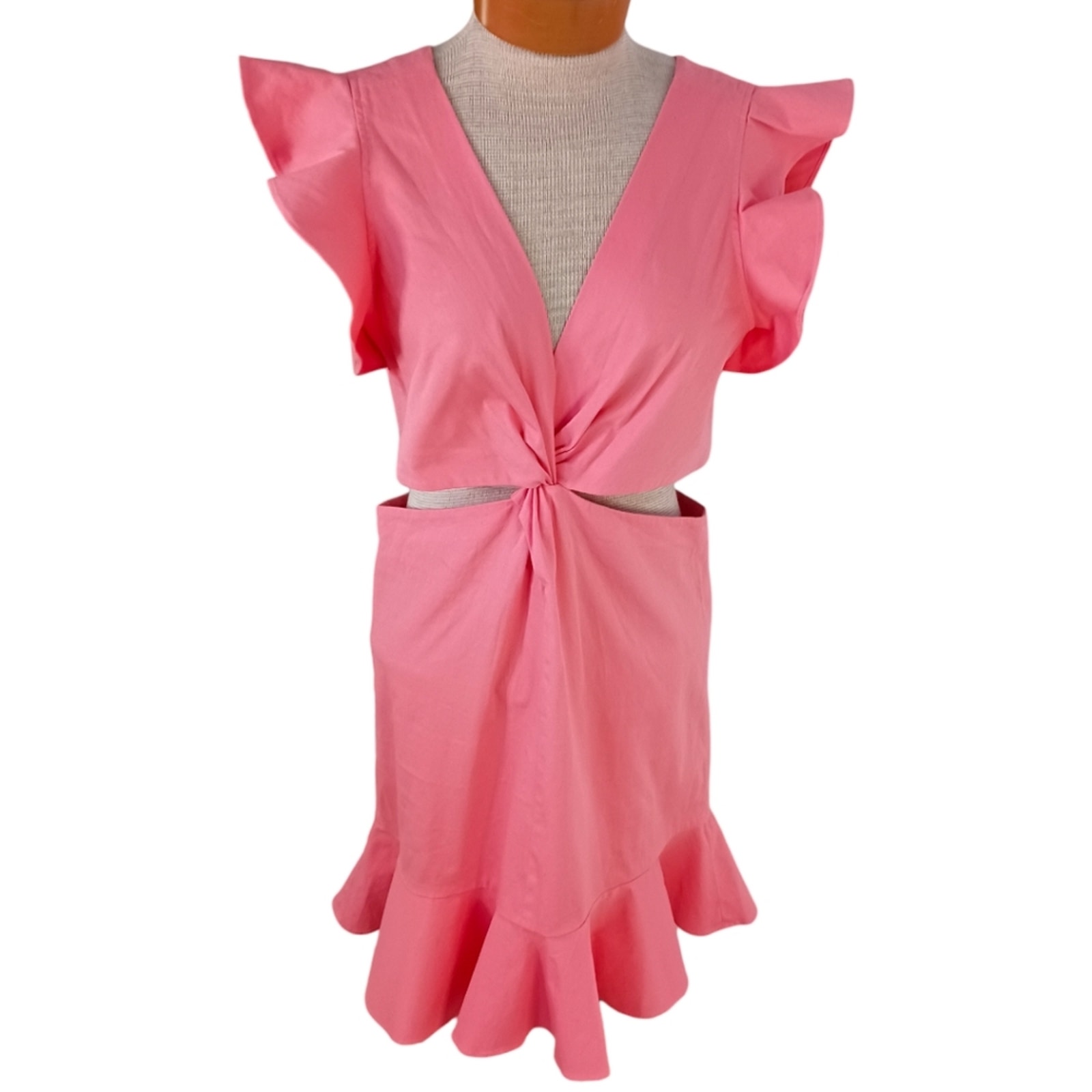 Size Large Rebecca Taylor La Vie Womens Dress Cut Out Ruffled Cotton Summer